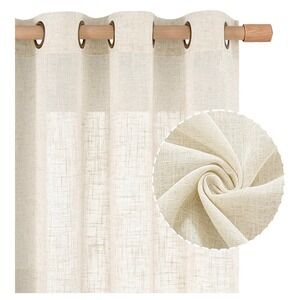 Linen Blend Grommet Curtains Light Filtering Privacy Textured Natural Set 2